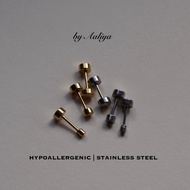 Minimalist Barbell Stud Earring | Flat Back | Hypoallergenic | Silver & Gold | 1pc Stainless Steel
