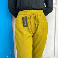 CELANA HINATA 7/9 WANITA KATUN LINEN CRINKLE CROP PANTS