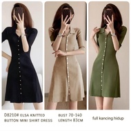 DRESS D8210 THREE M ELSA KNITTED BUTTON MINI SHIRT PREMIUM DRESS KOREAN FASHION IMPORTED BEST SELLIN
