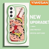 YIWESAN A54ปลอกสำหรับ Samsung 5G เคสเครยอนชินจังลวดลายสีครีมขอบคลื่นเคสมือถือกันกระแทกแบบใสสร้างสรรค์เคสโปร่งใสลายกล้องถ่ายรูปเรียบง่ายฝาครอบป้องกันอ่อนโยน