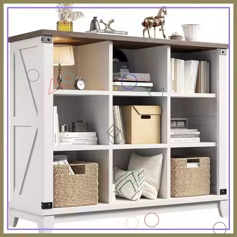 9 Cube Storage Organizer Shelf, White Bookshelf for Bedroom Home Office, 386LBS Capacity Farmhouse S