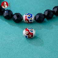 S999 Pure Silver Burnt Blue Epoxy Dzi Beads Barrel Beads Spacer Beads DIY Bracelet Beads