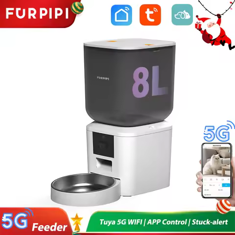 Automatic Feeder for Cats Dogs with Camera HD 4L/8L Furpipi HD 1080P 2.4G/5GWiFi Time Setting Feeder