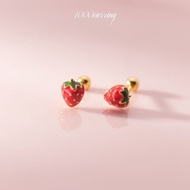 1000earring 925 Sterling Silver Strawberry Barbell Earrings - Gold