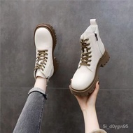 Soft Leather Platform Martin Boots Women2023New Low-Top Autumn Boots Skinny Boots Creamy-white Ankle Boots Dr. Martens B