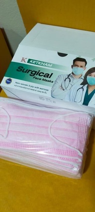 หน้ากากอนามัย Mask K.KETKHAM (Surgical Mask) 3 ชั้น  หน้ากากอนามัยทางการแพทย์ ผลิตในไทย🇹🇭     สีชมพู