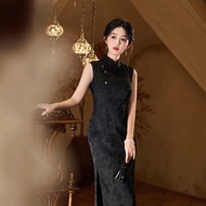 IBUY Spring Summer Black Silk Cheongsam - Sleek & Elegant
