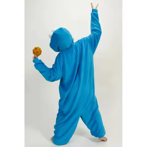 A2025 New Adults Flannel Kigurumi COOKIE MONSTER & ELMO Cosplay Costume Women or Men Onesies Pajamas