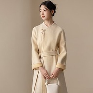 新中式 秋冬羊毛雙面呢外套黃色漸變中國風大衣