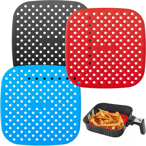 LMETJMA 3Pcs Silicone Air Fryer Lines Reusable Air Fryer Liners 8.5Inch Square Non-Stick Air Fryer M