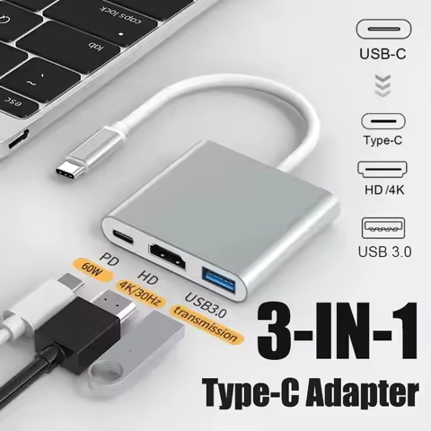 3 in 1 Smart USB C Hub 100W Power Delivery USB3.0 4K HDMI Compatible With MacBook Surface Chrome Ste