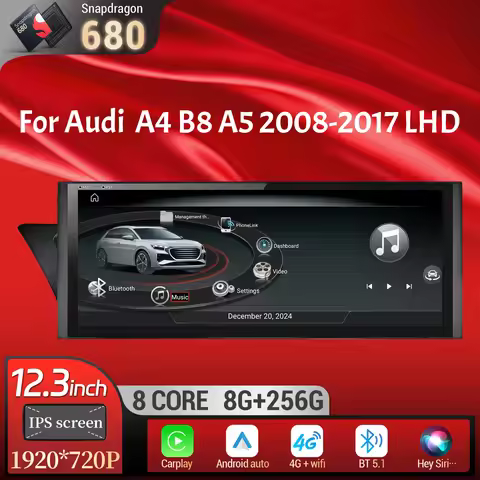 12.3 inch Left Hand Drive Android 13 Car Radio For Audi A4 B8 A5 2008-2017 BT Carplay Qualcomm Snapd