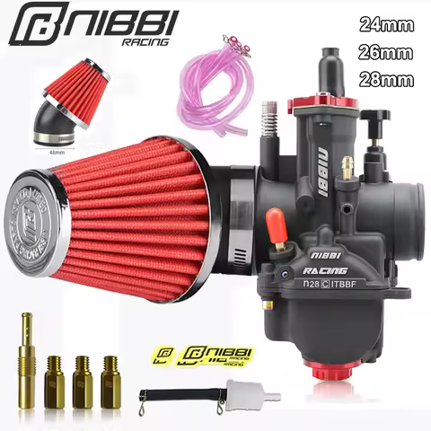 NIBBI Motorcycle PWK 24/26/28mm Racing Carburetor 48mm Bend Air Filter Kit Power Jet PWK Carb KTM Ya