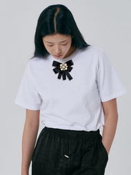 iCONiC ADORE THE QUEEN T-SHIRT #20525 เสื้อยืดแฟชั่น ประดับ เข็มกลัด ไข่มุก คริสตัล ริบบิ้น โบว์ เสื