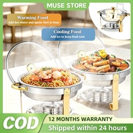 5L Round Hot Pot 304 Stainless Steel Food Warmer Double Bow Holder with Lid Party Food Plate