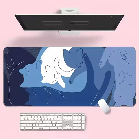 Large Mouse Pad Cute Blue Cat Desk Mat Kawaii Computer Desk Accessories Mouse Mat Big Mousepad Gamer