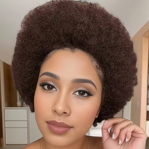 Human Hair Short Layered Afro Curly Pixie Cut Style Human Hair Full Machine Made Wig