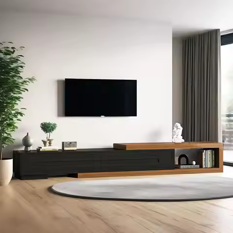 Extendable TV Stand with 2 Drawers, 80"-115" Modern Wood TV Console for Up to 120 Inch TV, Long Reve