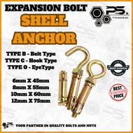 (SOLD PER 10PCS) Shell Anchor BOLT, HOOK, EYE Type B, Type C, Type O Expansion Bolt Fix Anchor,