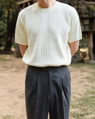 Toffy & Brown Cable Crew neck knitted  เสื้อถักไหมพรมทอลาย