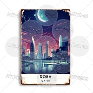 Lupeishop Wall Art Biển Kim Loại Cảnh Quan Thành Phố Du Lịch: Abu Dhabi Dubai Doha Qatar Jerusalem A