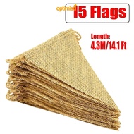 OPTIM Jute Hessian Flag Garland, 4. Length 15 Pack Burlap Pennant Banner, Triangular Shape Hessian M