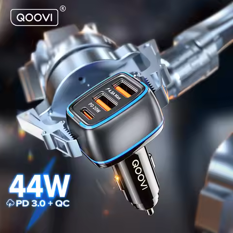 QOOVI 44W Car Charger PD USB Type C 3 Ports USB Quick Charge Phone Charger Fast Charging For iPhone 