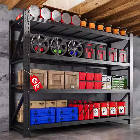 79”W Garage Shelving Heavy Duty, 7000LBS Metal Storage Shelves, 24” Deep Storage rack shelf, Steel T