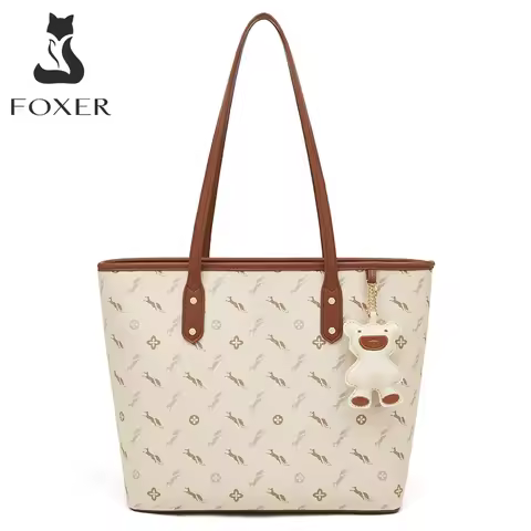 FOXER PU Leather Women Shoulder Bag Casual Female Handbag Large Capacity Tote Bag for Daily & Commut
