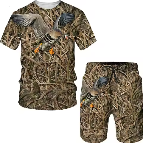 Summer Camouflage Animal Pattern Men's T Shirts+Shorts 2PCS Outfits Casual Shorts Sets 3D Print Stre