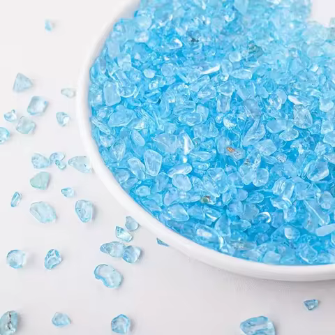 3-12mm Blue Glass Stone, Blue Glass Chips, Blue Glass Crushed Glass for Crafts, Tempered Glass Grave