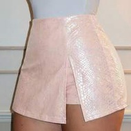 Women's Plain Pink Coated Fabric Skort Asymmetrical Mini Shorts Party Style Women's Y2K Baddie Ultra