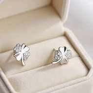1 Pair S925 Sterling Silver Elegant Lucky Four-Leaf Clover Earrings, Meaning Good Fortune, Paired Wi