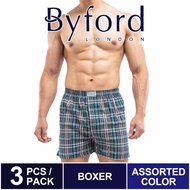 boxer lelaki Byford Underwear Woven Checks Boxer (3 Pieces) Assorted Colour - BUD5158X