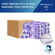 [Carton Deal] Vinda Prestige 3 Ply 4D-Deco Embossed Toilet Paper Roll (200sx8 Rolls) (Bundle of 6)