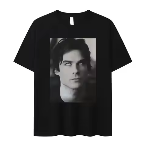Damon Salvatore Ian Somerhalder TV Show T-shirt Women Summer Tees O-neck Women Clothing Streetwear F