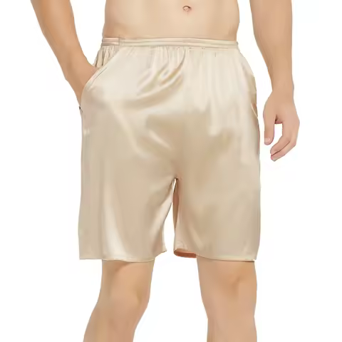 Mens 93% Mulberry Silk Pajamas Lounge Shorts Sleepwear Boxers Underwear 19 Momme Front Pockets Elast