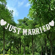 Just Married Banner - Wedding Sign Reception Prop Photos/Bridal Shower Party/Car Decorations, White 