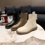 Women Short Boots Women's Boots French Nude Boots Soft Leather Thick-Soled Chelsea Boots