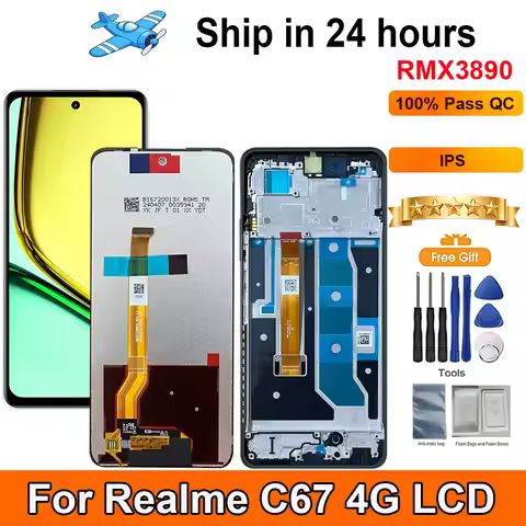 6.72‘‘For Realme C67 4G LCD Display Touch Panel Digitizer AAssembly With Frame Display Replacement F