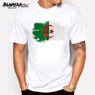 HONEVIDIC BLWHSA Short-Sleeved T-Shirt Men's Algerian Flag Summer 100% Cotton Nostalgic Round Neck T