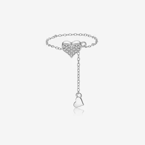 VEWANT Women 925 Sterling Silver Heart Zircon Adjustable Flexible Fix Pulling Rings 2024 Birthday Pa
