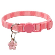 DCLOUD | Pink Cat Collar with Bell Bow and Flower Pendant Adjustable Kitten Collars ，Cute Pink Plaid