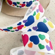7/8" Patterned Grosgrain - Colorful Hearts