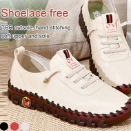 Middleaged ladies softsoled shoes wide feet tied leather shoes flat shoes【futongjx.ph】