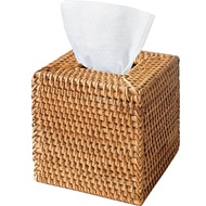 Rattan Tissue Box Cover Hand Woven Square Wicker Holder for Tissues for Bathroom Living Room Tissue 