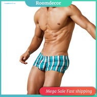 <roomdecor> Men Panties Plaid U Convex Stretch Low Waist Close Fit Sexy Buttons Underwear Shorts Und