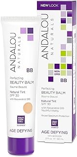 Andalou Naturals Perfecting BB Beauty Balm Natural Tinted Moisturizer with SPF 30, 2-in-1 BB Cream &amp; Face Sunscreen with Broad Spectrum Protection, Mineral Sunscreen with Non-Nano Zinc Oxide, 2 Fl Oz