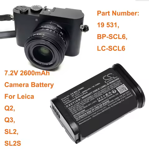 7.2V 18.72Wh 2600mAh Camera Li-ion Battery 19 531, BP-SCL6, LC-SCL6 for Leica Q2, Q3, SL2, SL2S