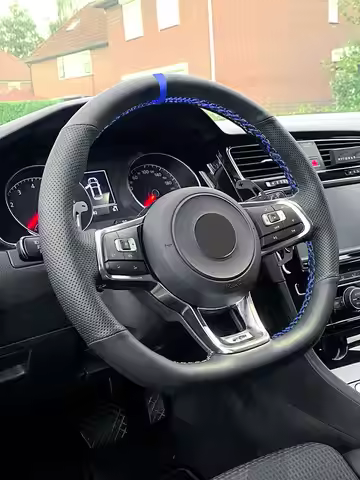 Car-styling Steering Wheel Cover Leather Trim blue line blue strip For VW Golf 7 GTI Golf R MK7 Pass
